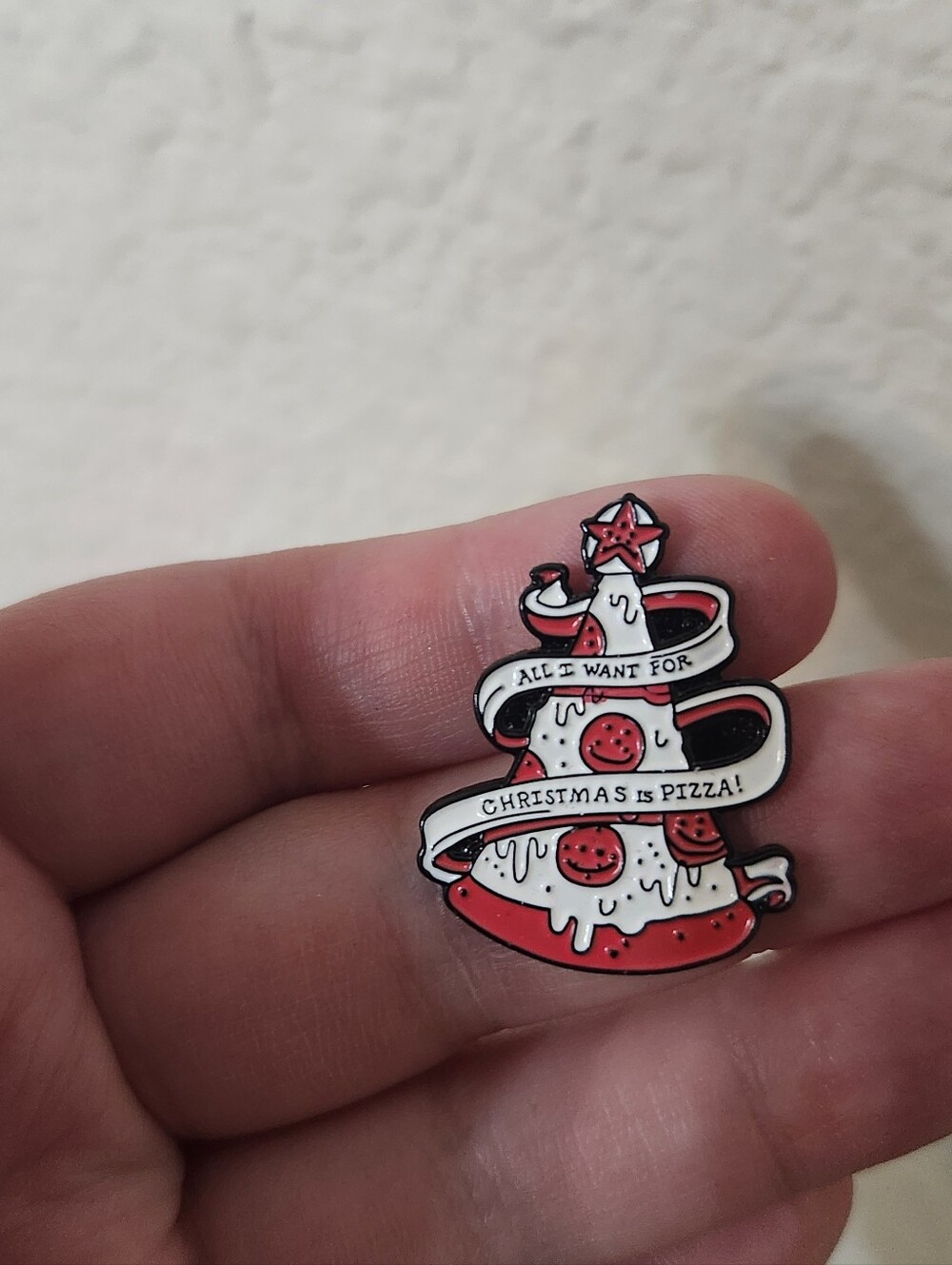 Enamel Pin - Red Pizza Christmas Tree Design